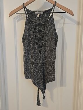 Express - Gray Lace-Up Knit Halter Tank Top - Small